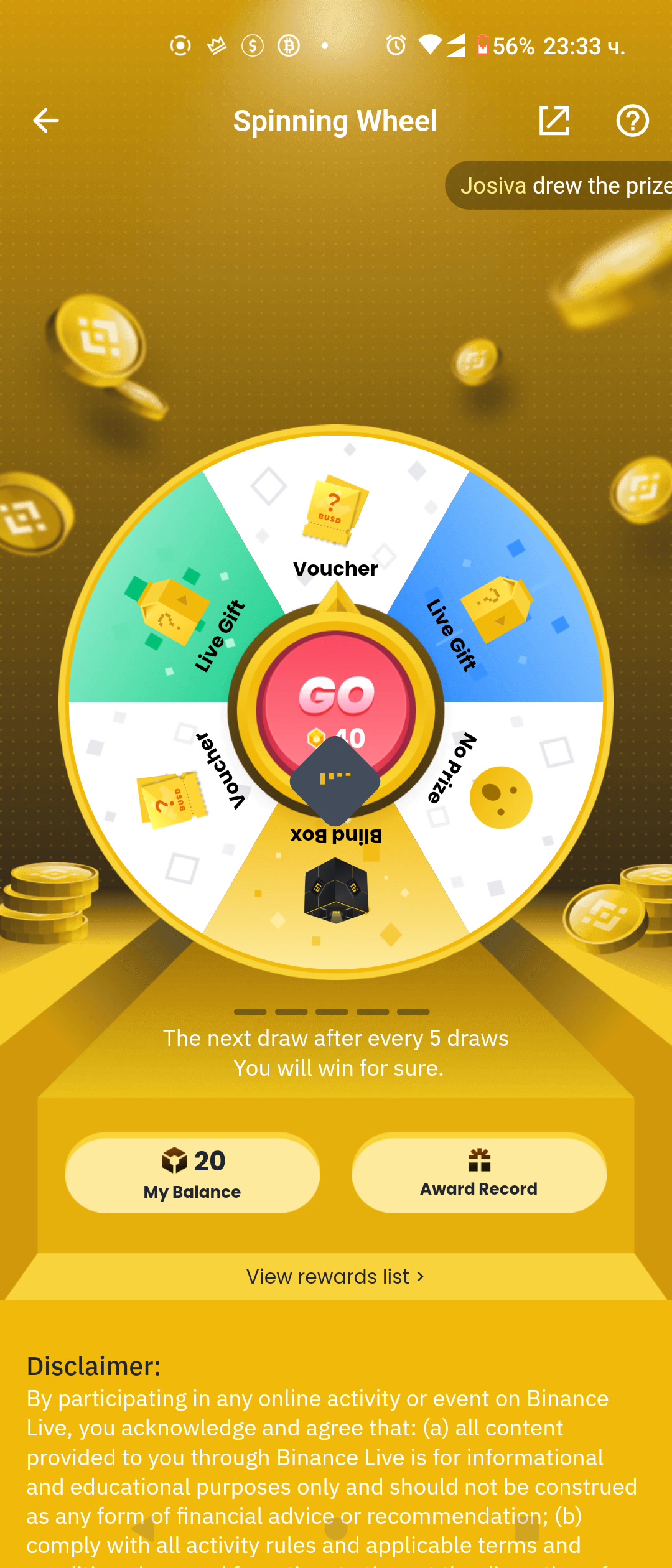 Binance Live Complete Daily Task And Spin To Get Rewards COS TV