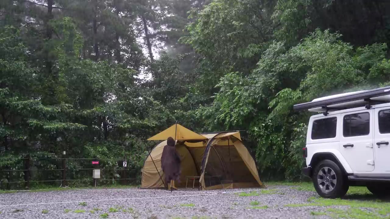 Camping In The Rain Rainstorm Enjoying Relax Solo Tent Shelter Camping